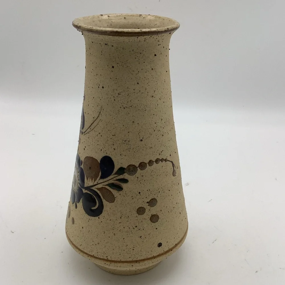 Handcrafted Mexican Tonala Pottery Vase with Floral Design